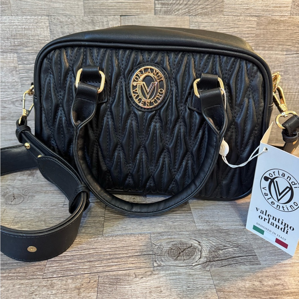 NWT - Valentino Orlandi Black Quilted Crossbody Bag